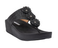 Women's Rana Black Floral Thong Wedge Sandals