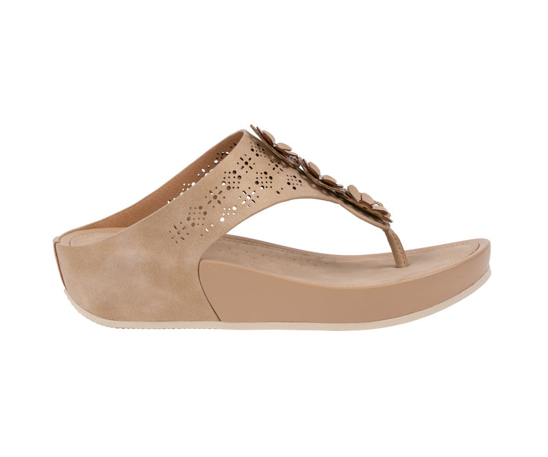 Women's Rana Nude Floral Thong Wedge Sandals