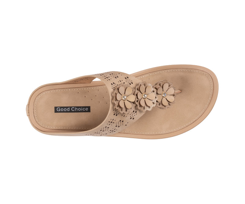 Women's Rana Nude Floral Thong Wedge Sandals