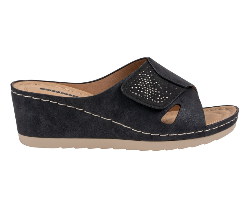 Women's Savina Black Embellished Velcro Wedge Sandals