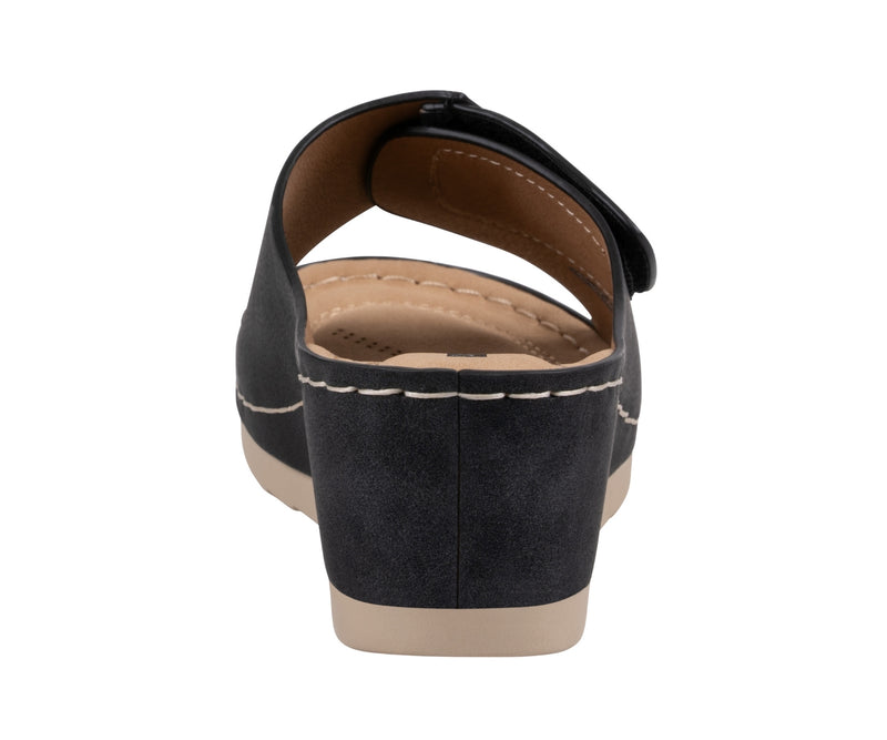 Women's Savina Black Embellished Velcro Wedge Sandals