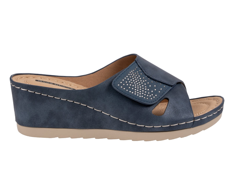Women's Savina Navy Embellished Velcro Wedge Sandals