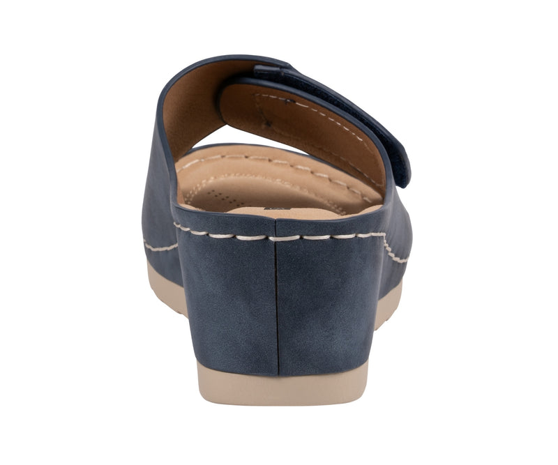 Women's Savina Navy Embellished Velcro Wedge Sandals
