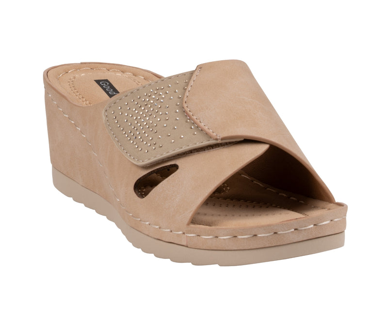 Women's Savina Nude Embellished Velcro Wedge Sandals