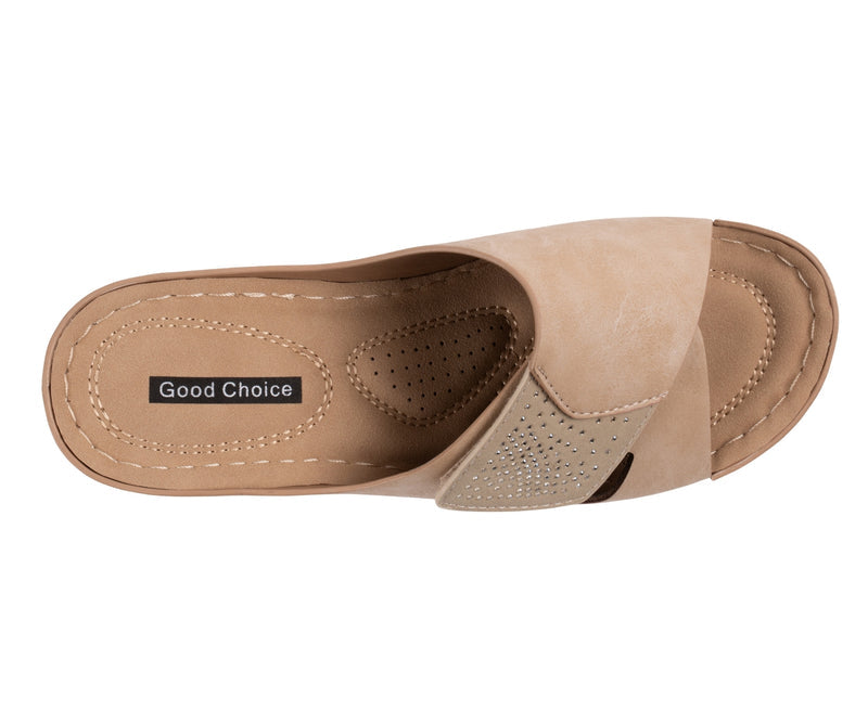 Women's Savina Nude Embellished Velcro Wedge Sandals