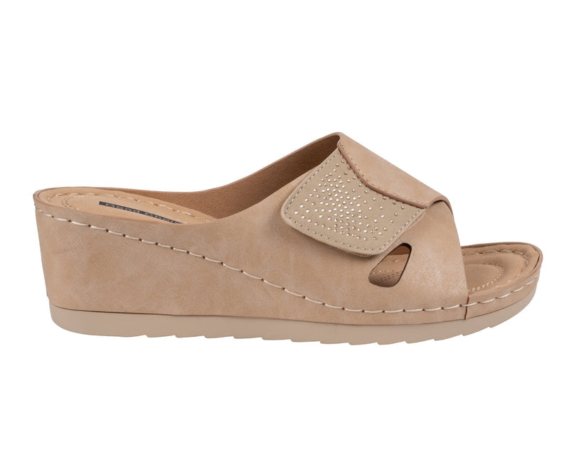 Women's Savina Nude Embellished Velcro Wedge Sandals