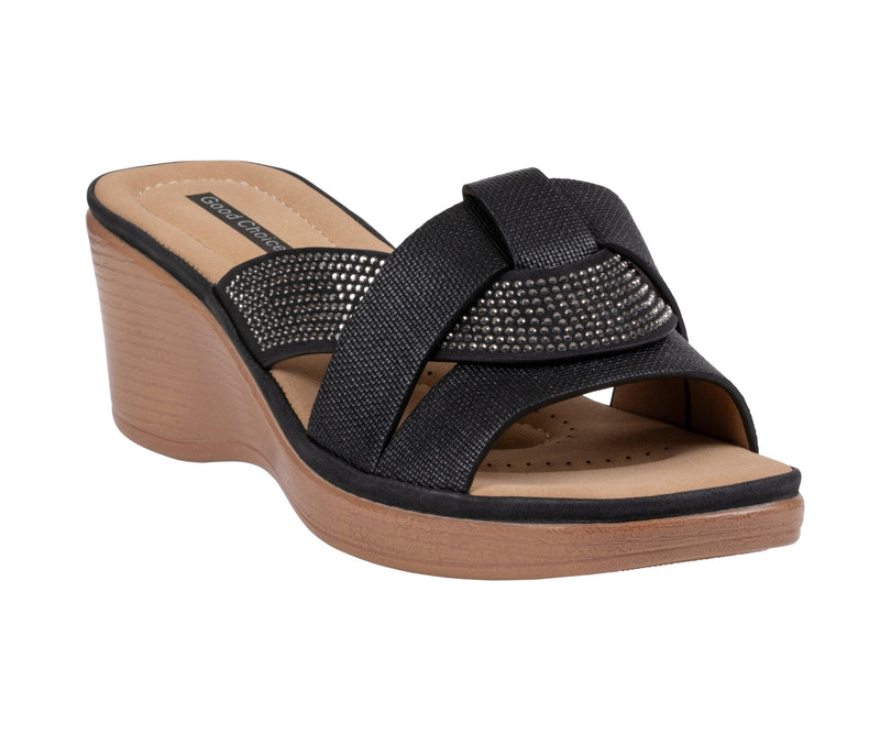 Women's Selva Black Embellished Wedge Sandals
