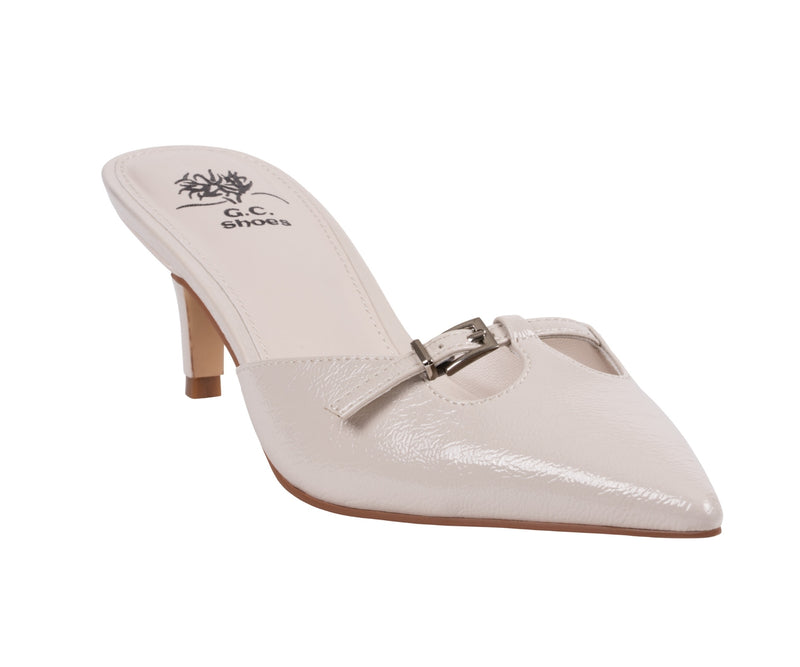 Women’s Simone White Patent Kitten Heel Sandals