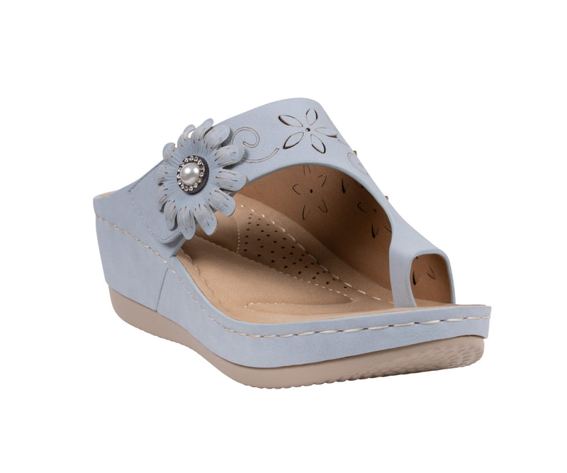 Women's Skylar Blue Floral Rosette Wedge Sandals