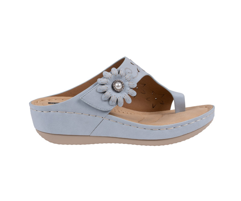 Women's Skylar Blue Floral Rosette Wedge Sandals