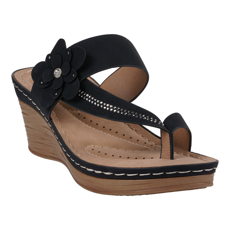 Women's Taryn Black Floral Wedge Sandals