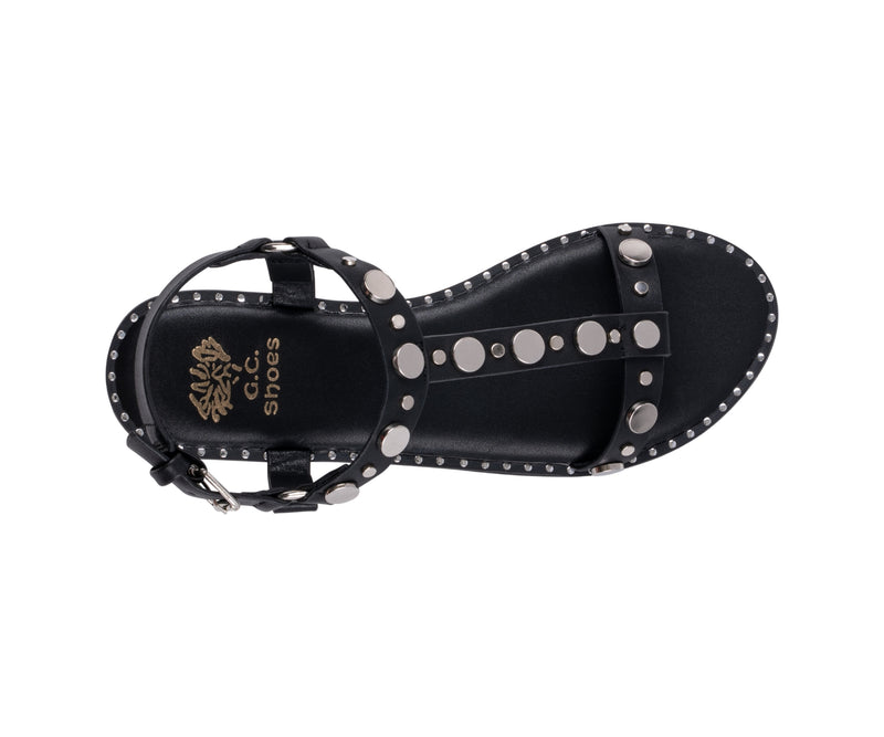 Women’s Trinity Black Studded Strappy Flat Sandals