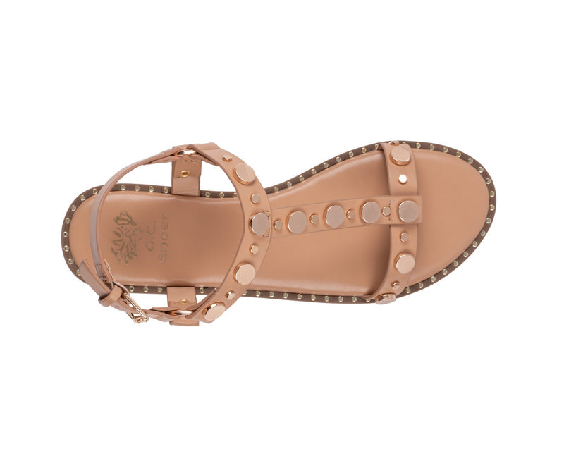 Women’s Trinity Tan Studded Strappy Flat Sandals