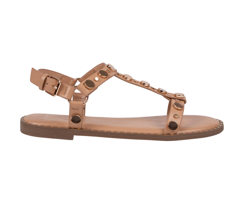 Women’s Trinity Tan Studded Strappy Flat Sandals