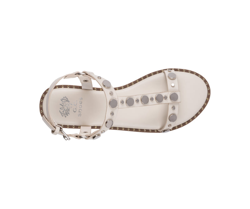 Women’s Trinity White Studded Strappy Flat Sandals