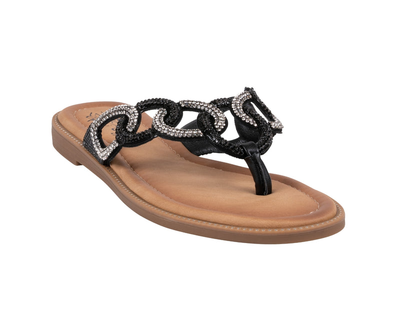 Women’s Vania Black Multi Chain Link Thong Flat Sandals