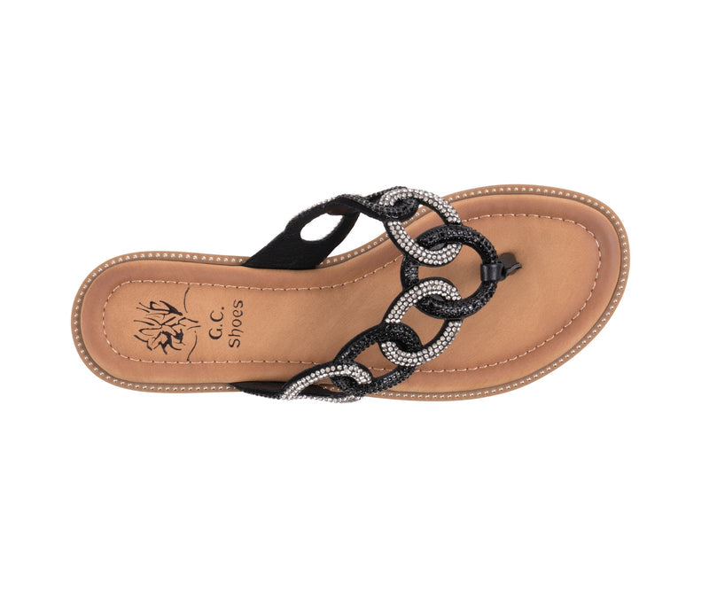 Women’s Vania Black Multi Chain Link Thong Flat Sandals