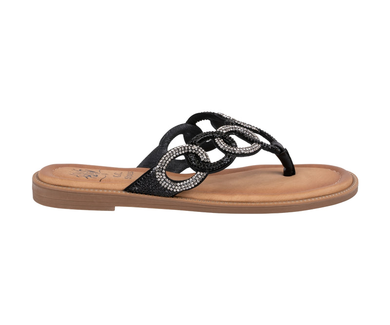 Women’s Vania Black Multi Chain Link Thong Flat Sandals