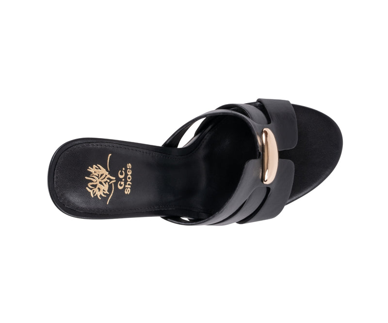 Women’s Verona Black Metal Accent Block Heel Dress Sandals