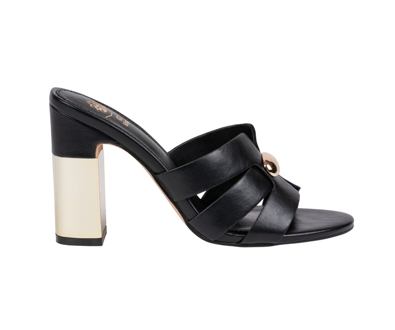 Women’s Verona Black Metal Accent Block Heel Dress Sandals