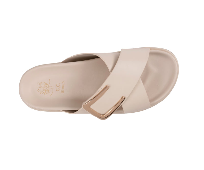 Women’s Weekend Beige Velcro Cross Strap Footbed Sandals