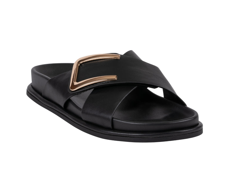 Women’s Weekend Black Velcro Cross Strap Footbed Sandals