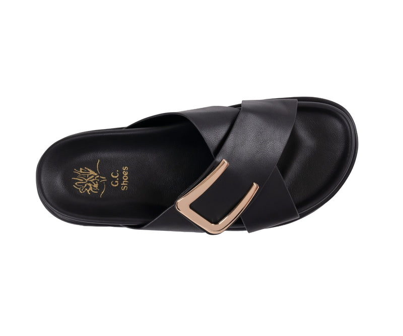 Women’s Weekend Black Velcro Cross Strap Footbed Sandals