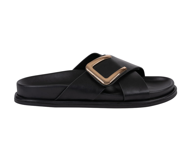 Women’s Weekend Black Velcro Cross Strap Footbed Sandals