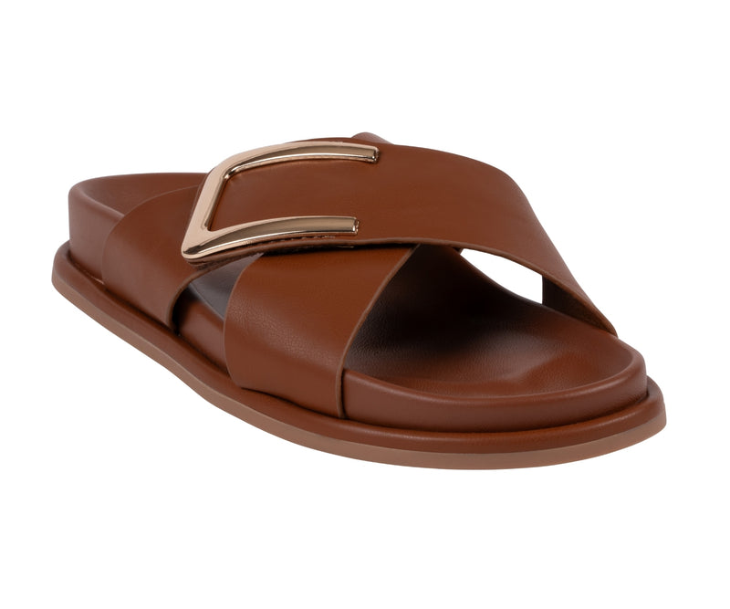 Women’s Weekend Tan Velcro Cross Strap Footbed Sandals