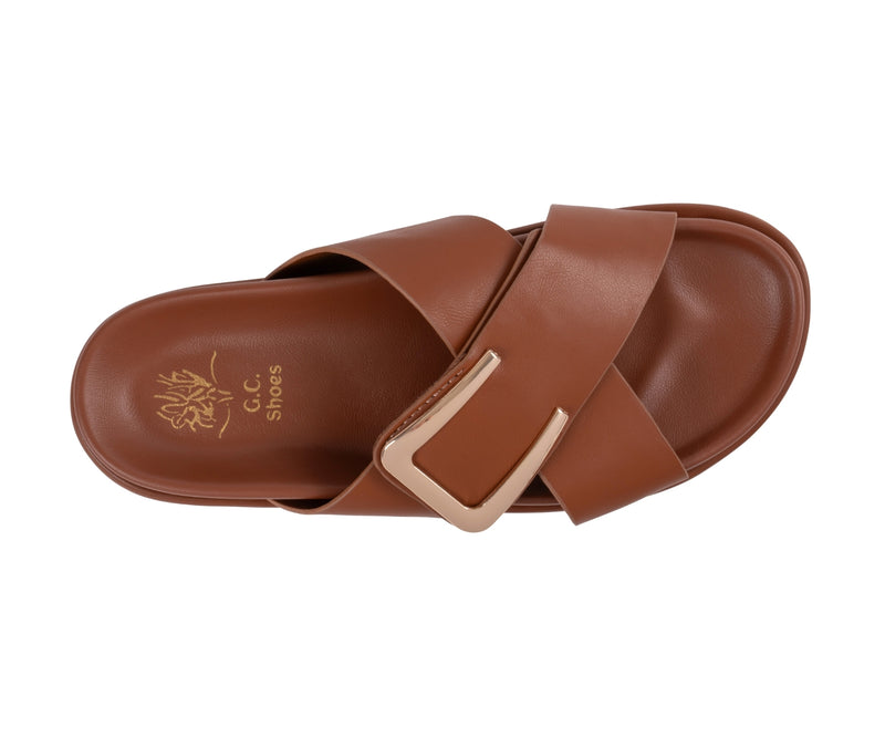 Women’s Weekend Tan Velcro Cross Strap Footbed Sandals