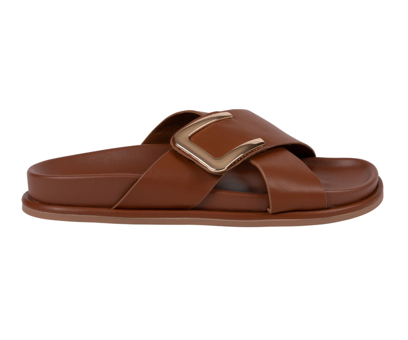 Women’s Weekend Tan Velcro Cross Strap Footbed Sandals