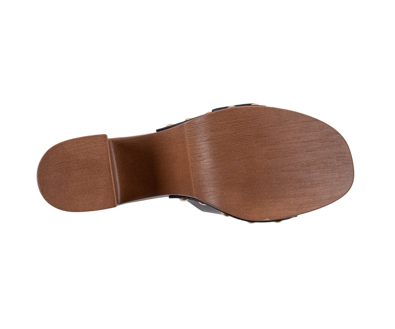 Women’s York Black Buckle Wooden Block Heel Platform Sandals