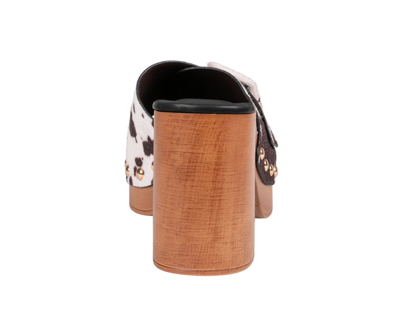 Women’s York Cow Print Buckle Wooden Block Heel Platform Sandals