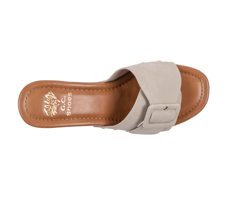 Women’s York Ivory Buckle Wooden Block Heel Platform Sandals