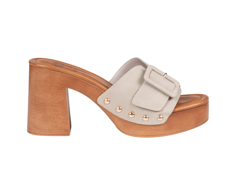 Women’s York Ivory Buckle Wooden Block Heel Platform Sandals