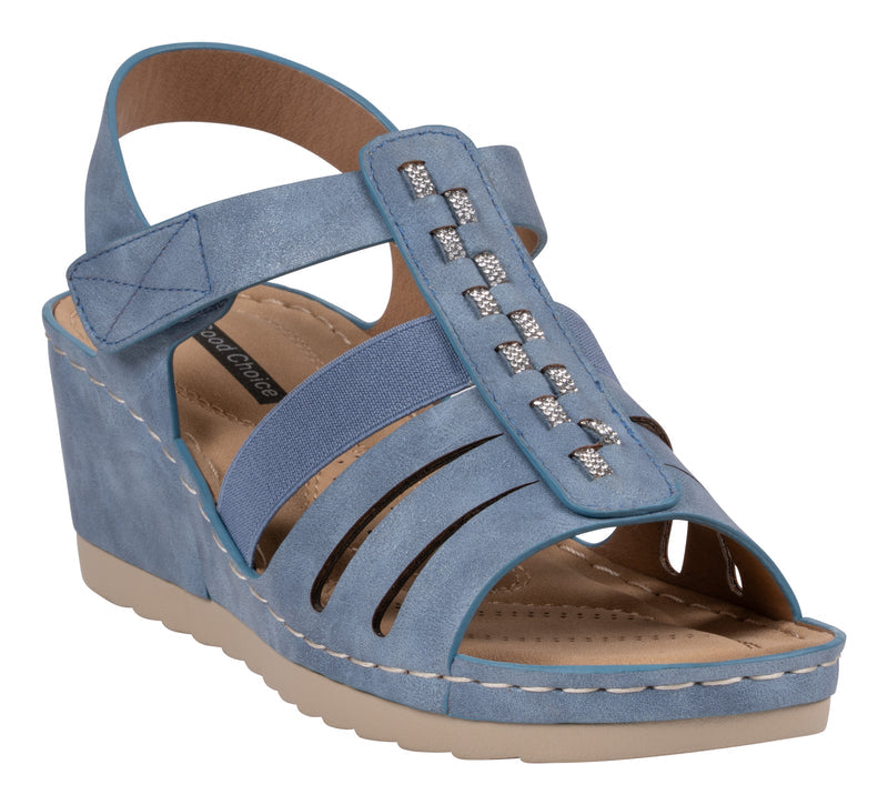 Women's Yuna Blue Strappy Wedge Sandals