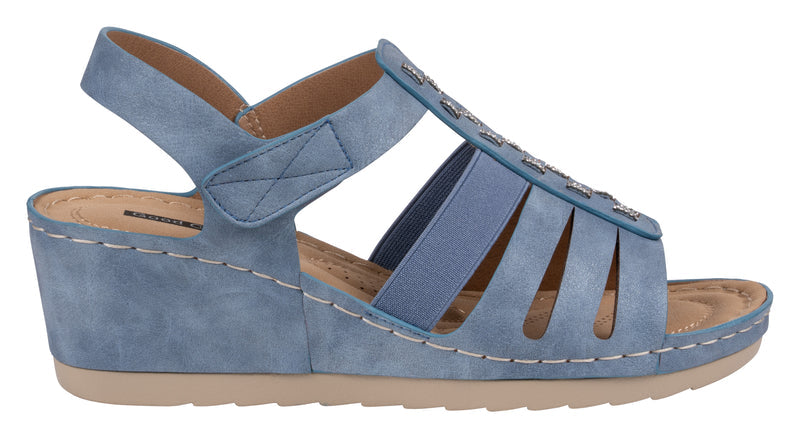 Women's Yuna Blue Strappy Wedge Sandals