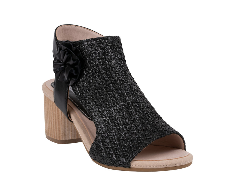 Women's Zakki Black Flower Rosette Woven Block Heel Dress Sandals