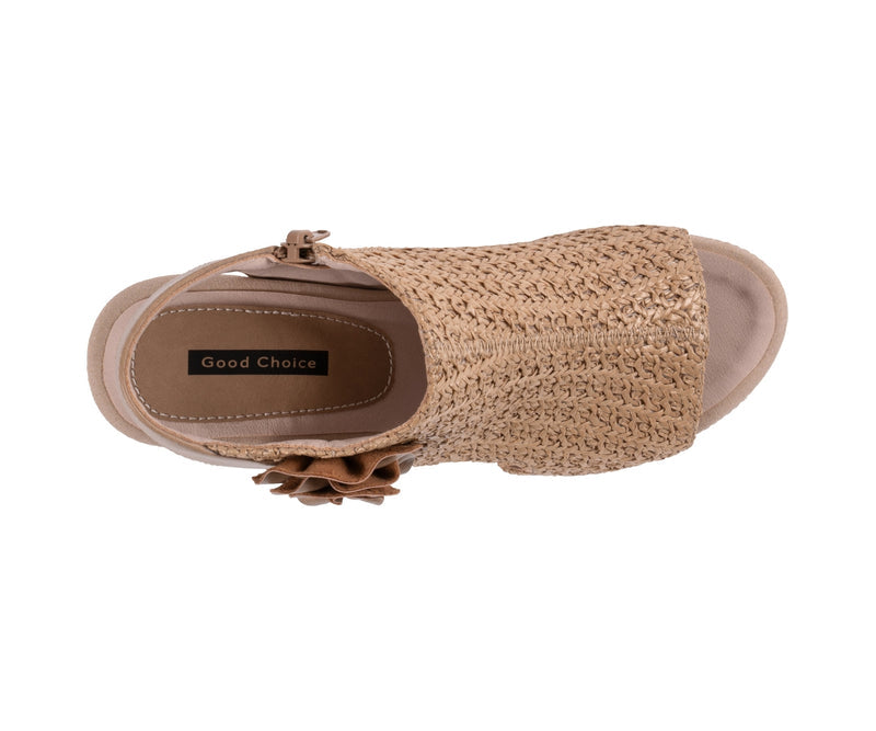 Women's Zakki Natural Flower Rosette Woven Block Heel Dress Sandals